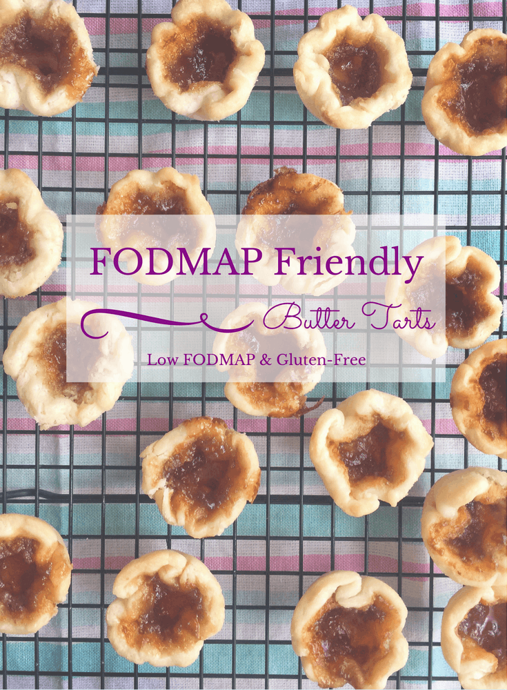 Low FODMAP Butter Tarts on wire rack with text overlay saying same