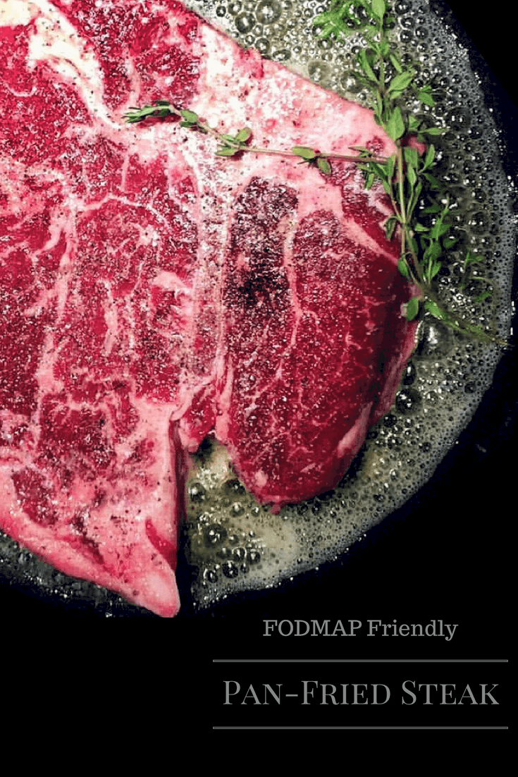 FODMAP friendly pan-fried steak in frying pan