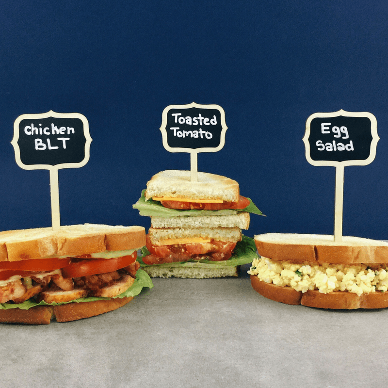 Low FODMAP Sandwich Ideas Left to right: low FODMAP BLT with chicken, low FODMAP toasted tomato, low FODMAP egg salad