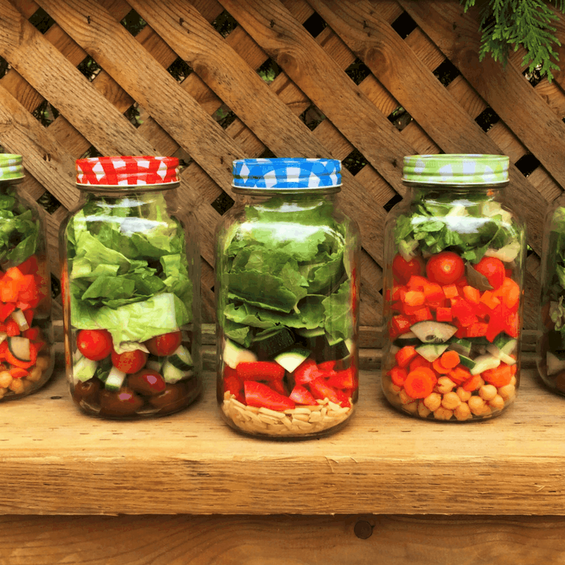 Low FODMAP Salad From left to right greek salad, summer salad, and garden salad