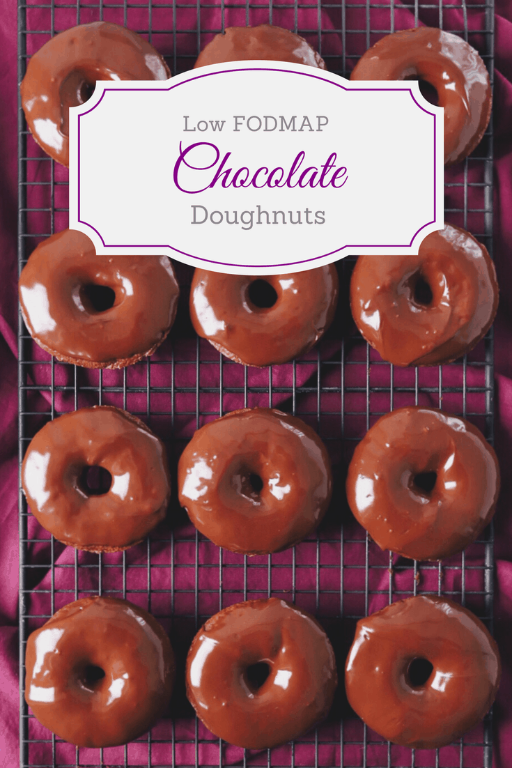 Low FODMAP Chocolate Doughnuts with text overlay: Low FODMAP Chocolate Doughnuts