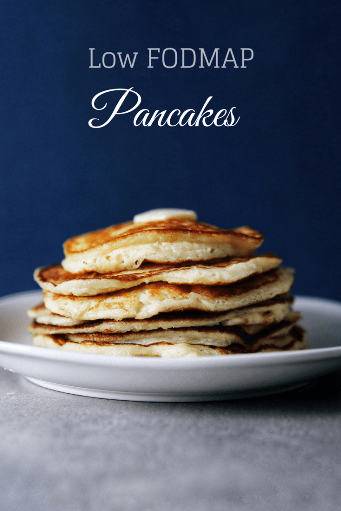 Low FODMAP pancakes stacked on a plate.