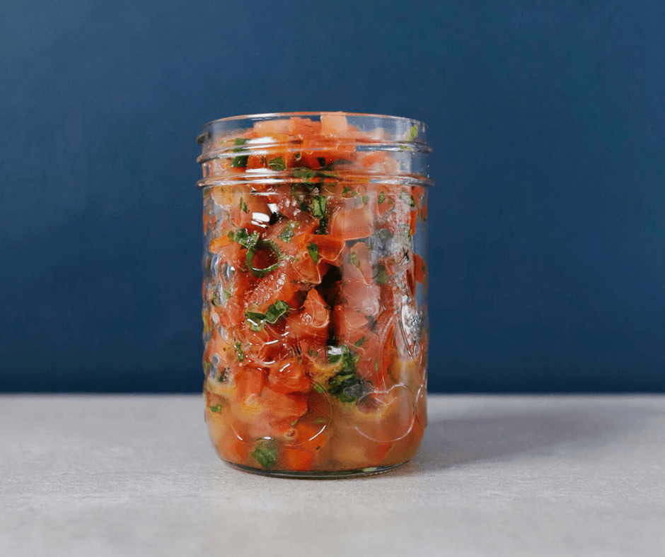 Low FODMAP Salsa in a glass jar