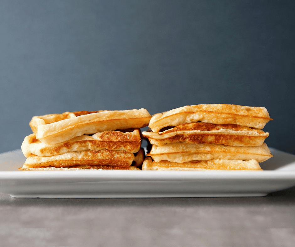 low FODMAP sourdough waffles stacked on plate