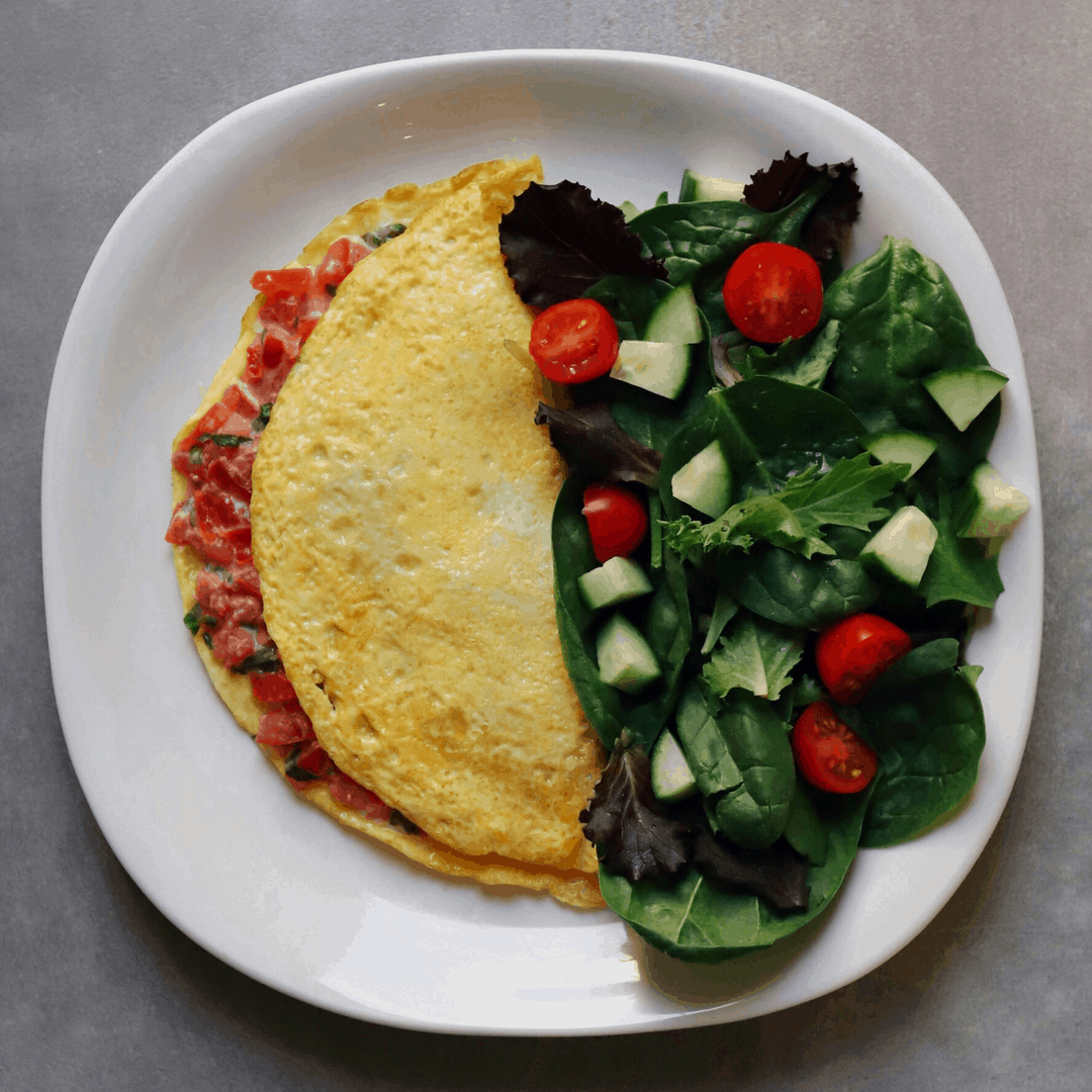 Low FODMAP Bruschetta Omelet with side salad