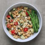 Low FODMAP Quinoa and Tuna Salad in bowl with side of green beans