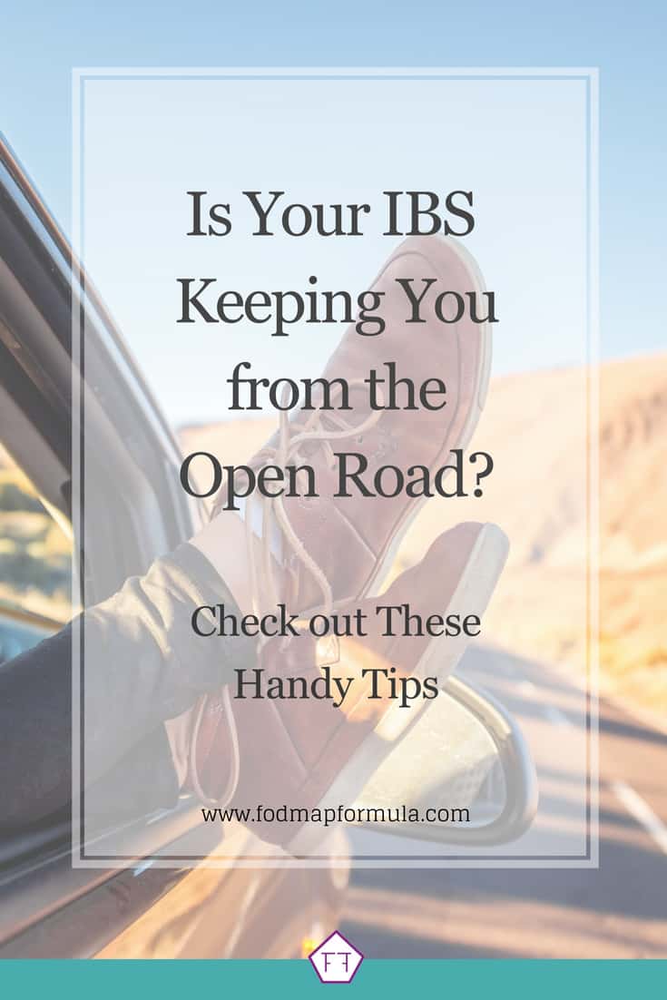 Woman's feet with text overlay: Is your IBS keeping you from the open road? Check out these handy tips