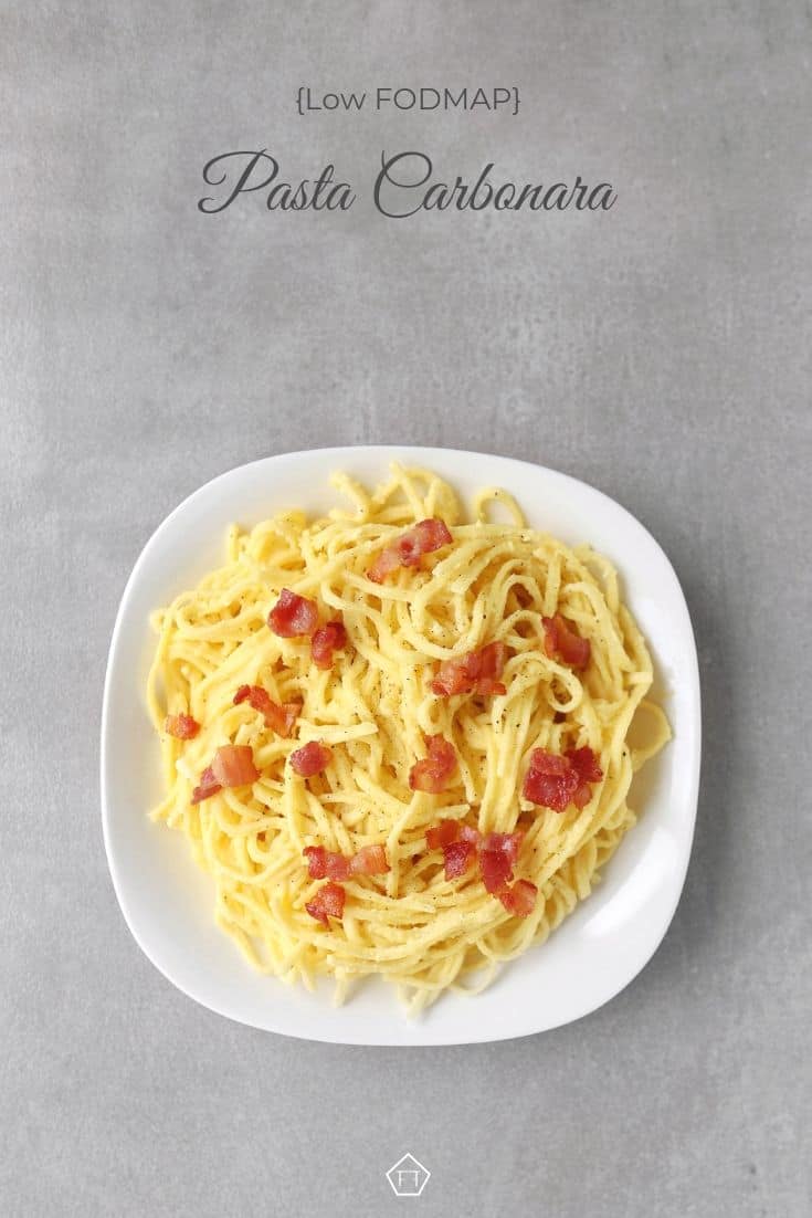 Low FODMAP Pasta Carbonara with Bacon Slices - Pinterest 2