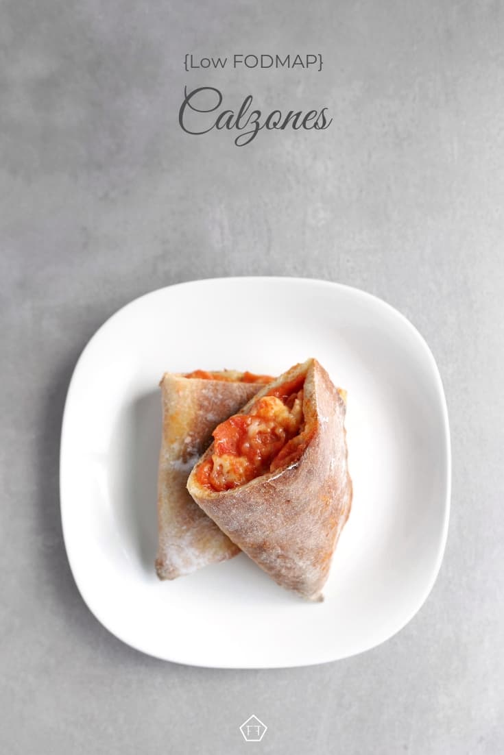 Low FODMAP calzone with melted cheese on plate - Pinterest 4