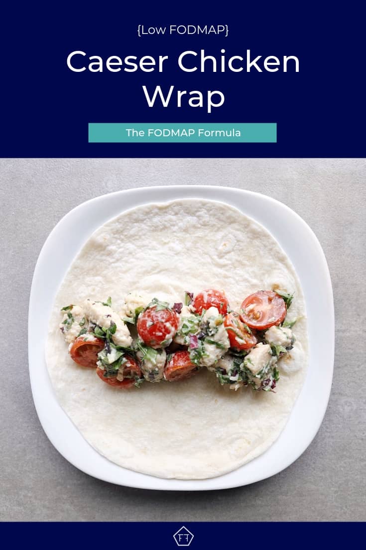 Low FODMAP Chicken Caesar Wrap on plate - Pinterest 4