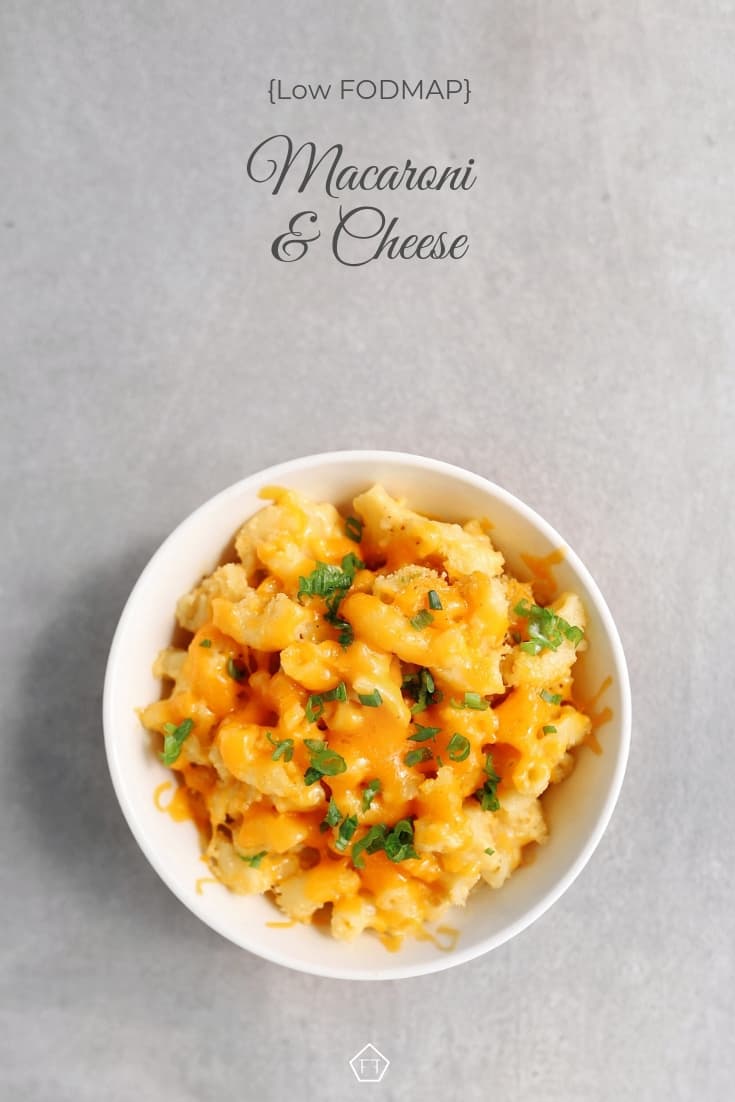 Low FODMAP macaroni and cheese in small bowl - Pinterest 1
