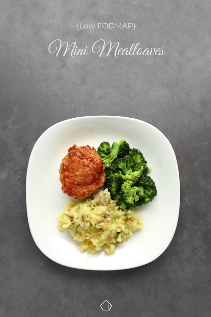 Low FODMAP mini meatloaves on plate with vegetables - Pinterest 2
