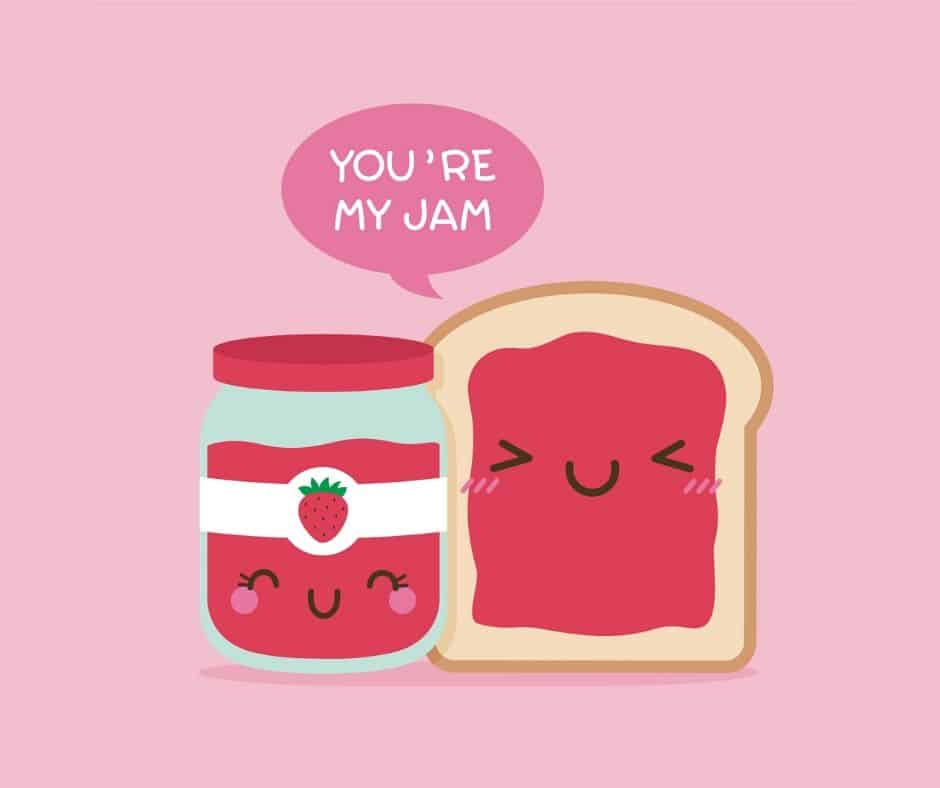 Illustration of jar of jam and bread smiling