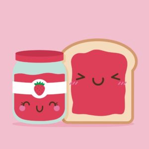 Illustration of jar of jam and bread smiling