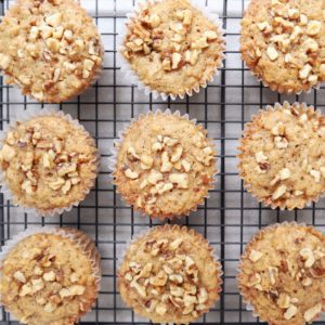 Low FODMAP Banana Walnut Muffins on wire rack