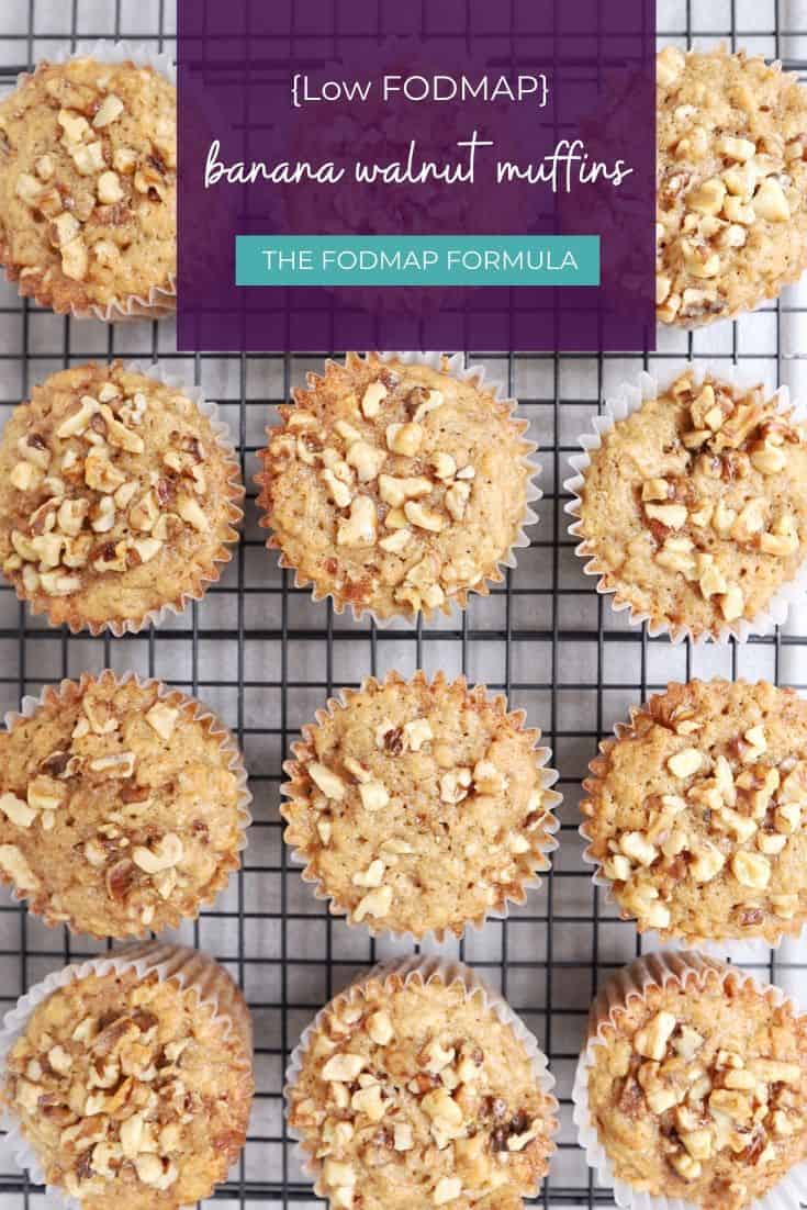 Low FODMAP Banana Walnut Muffins on wire rack