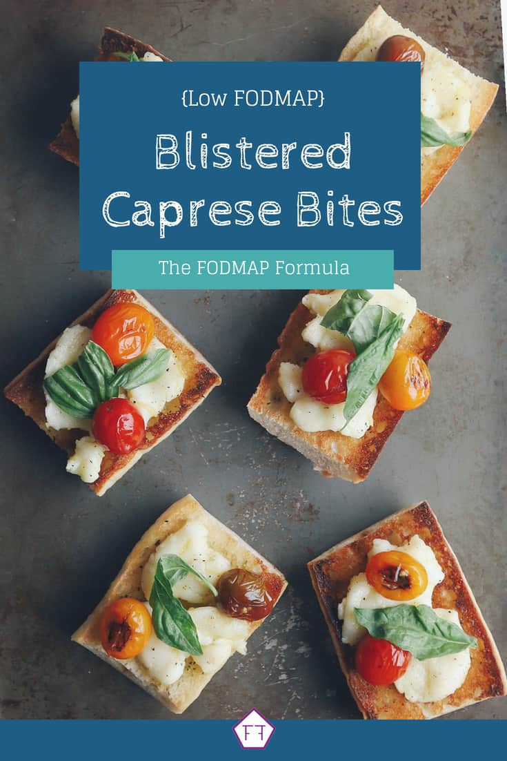 Low FODMAP Blistered Caprese Bites on Tray