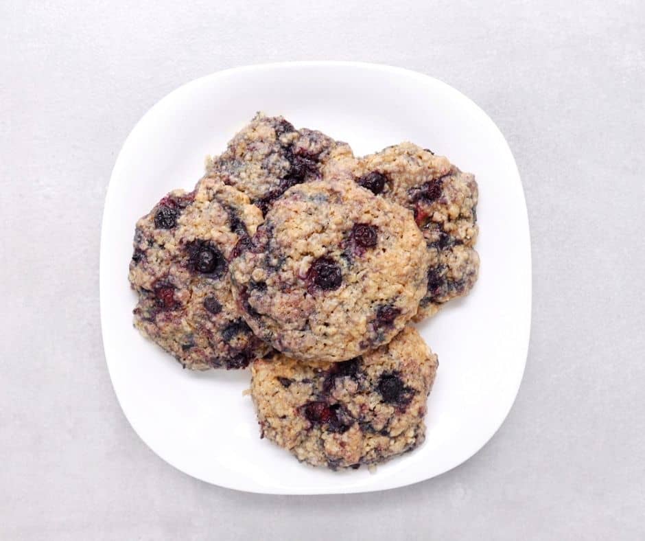 Low FODMAP Blueberry Breakfast Cookies on white plate