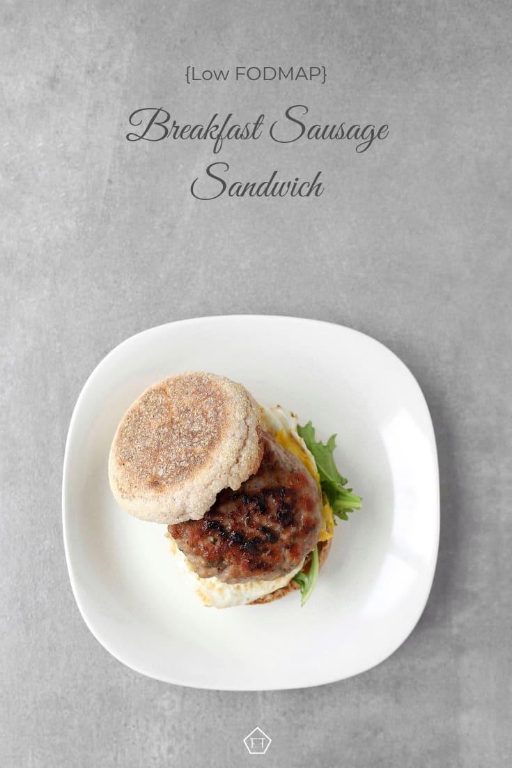 Low FODMAP Breakfast Sausage Sandwich on Plate - Pinterest 1