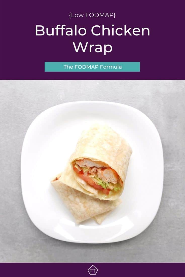 Low FODMAP Buffalo Chicken Wrap on white plate