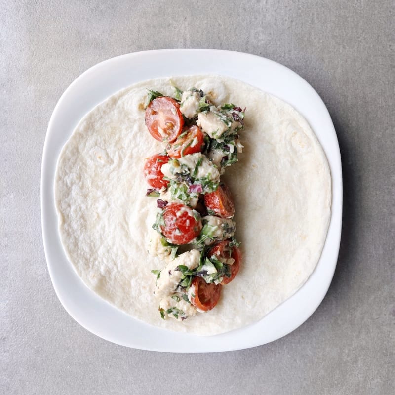 Low FODMAP Chicken Caesar Wrap on plate - 800 x 800