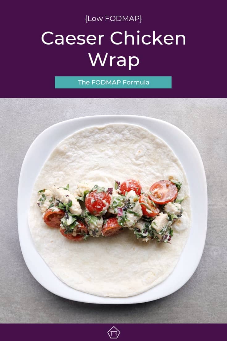 Low FODMAP Chicken Caesar Wrap on plate - Pinterest 3