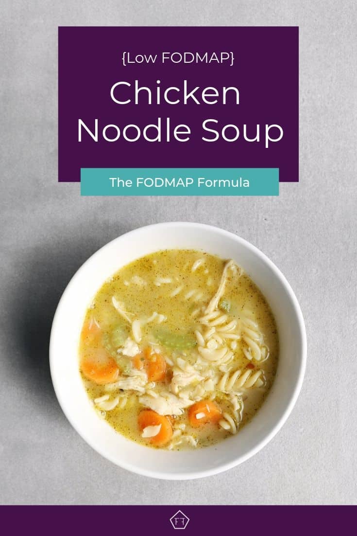 Low FODMAP chicken noodle soup in bowl - Pinterest 1