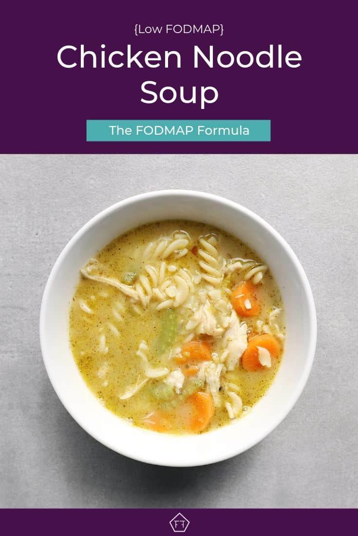 Low FODMAP chicken noodle soup in bowl - Pinterest 3