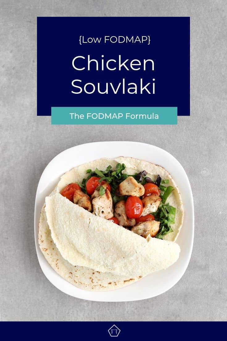 Open Low FODMAP Chicken Souvlaki on plate - Pinterest 3