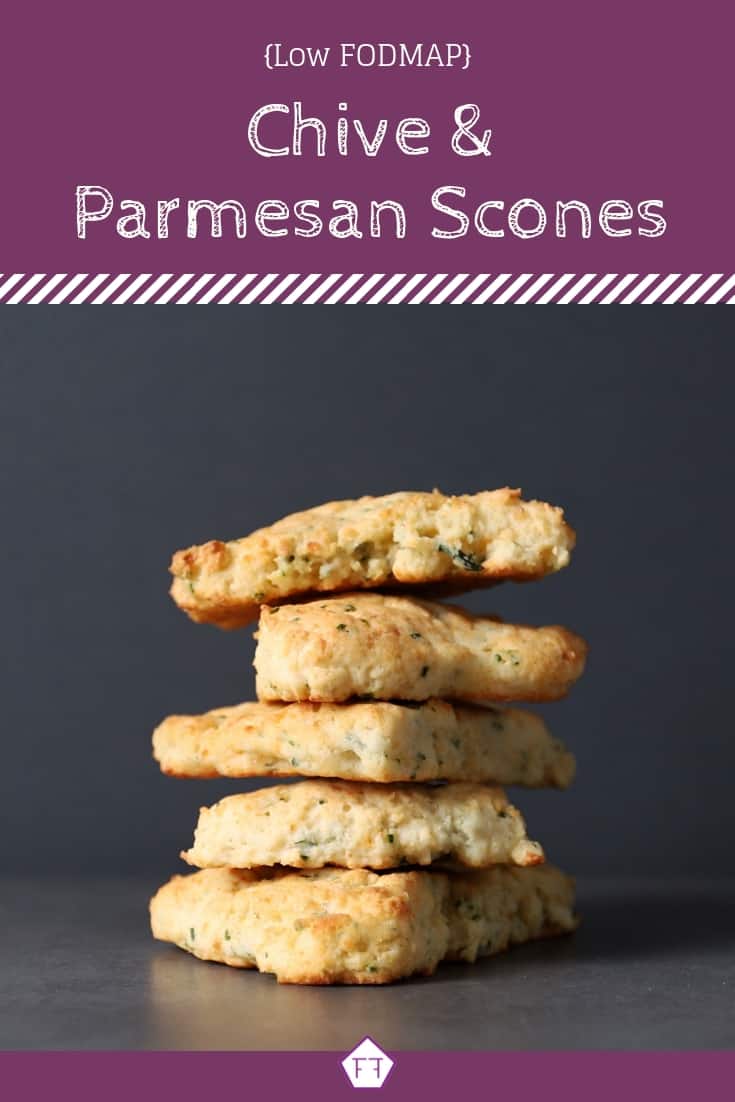 Low FODMAP Chive and Parmesan Scones Stacked on top of one another