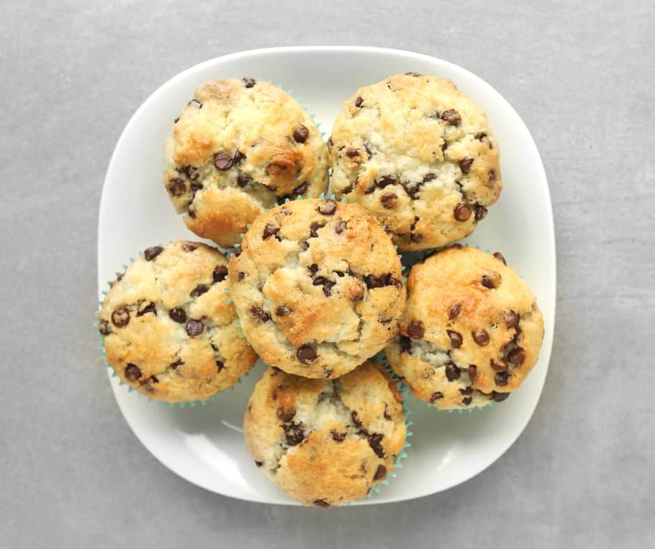 Low FODMAP Chocolate Chip Muffins on Plate - 940 x 788