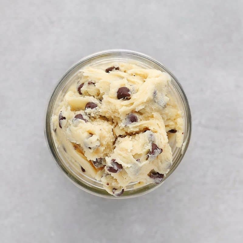 Low FODMAP Edible cookie dough in small glass jar - Feature Image