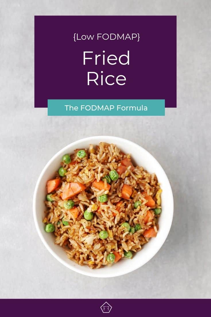 Low FODMAP fried rice with peas and carrots in bowl - Pinterest 1