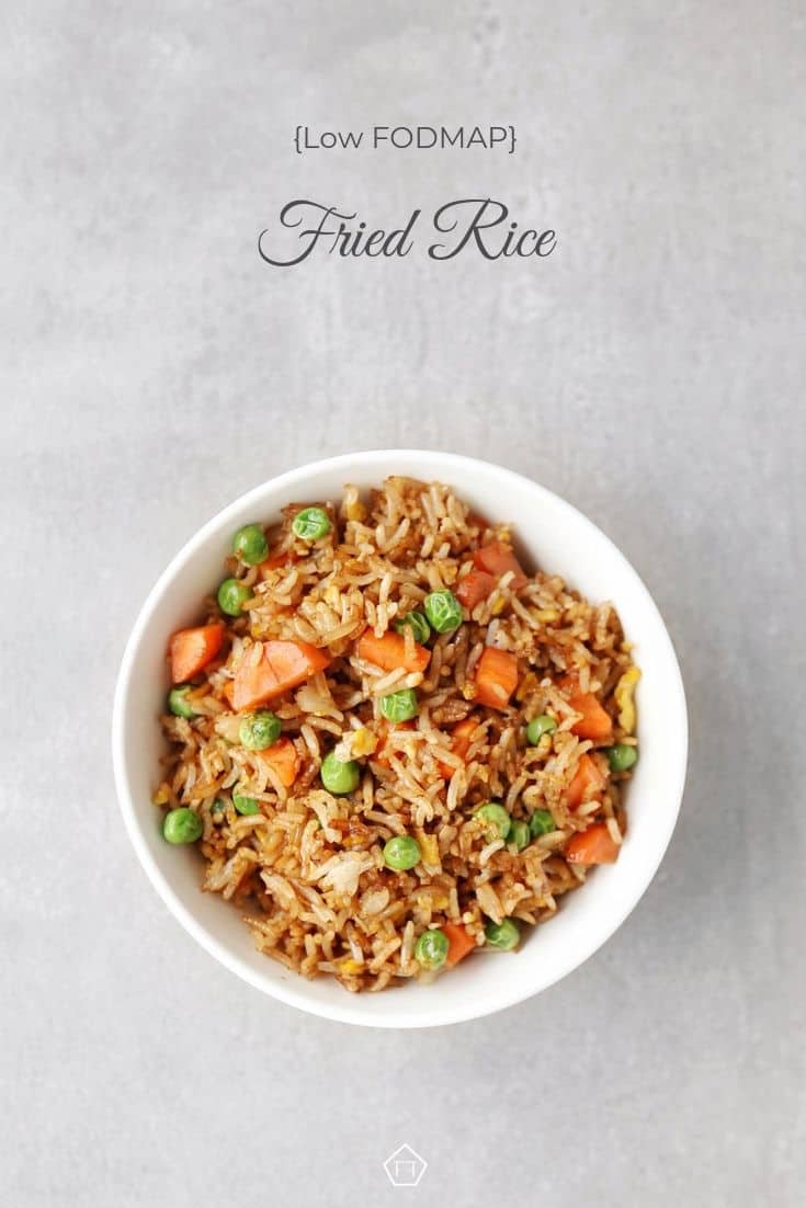 Low FODMAP fried rice with peas and carrots in bowl - Pinterest 3