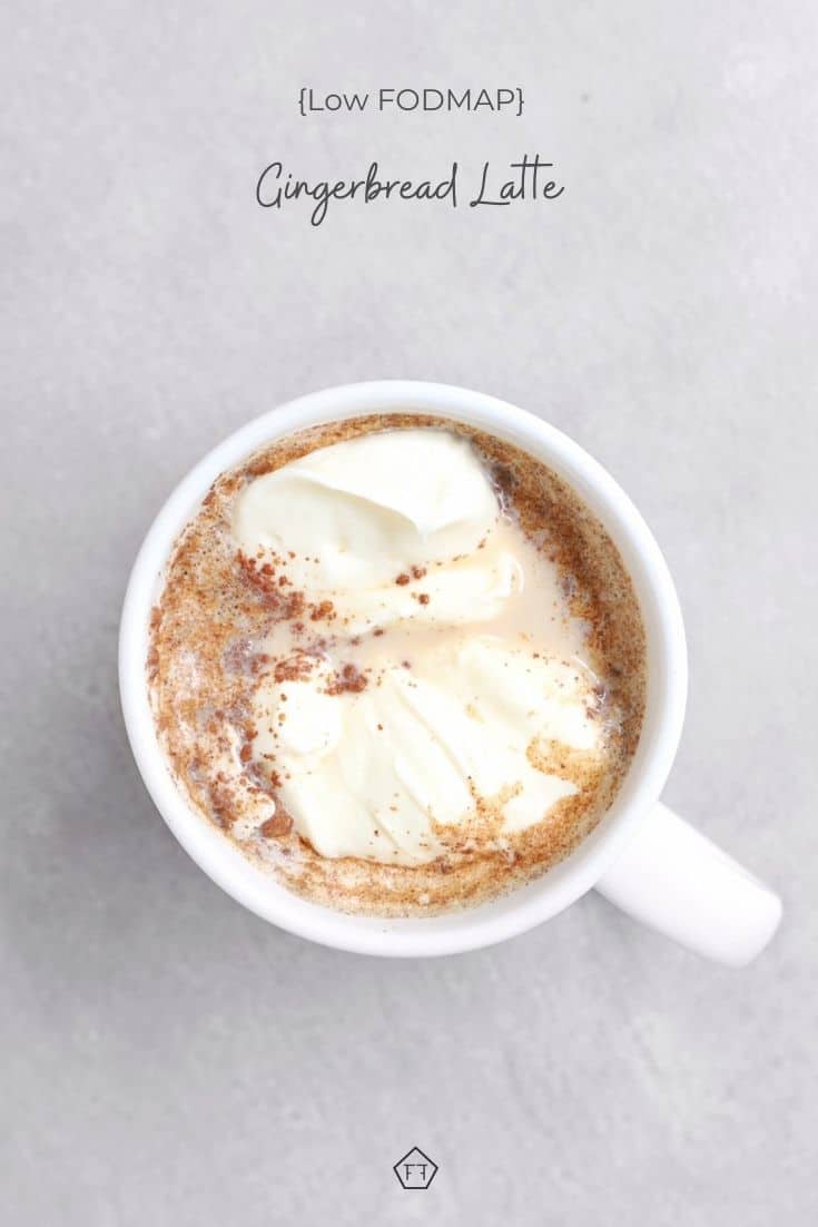 Low FODMAP gingerbread latte in white mug