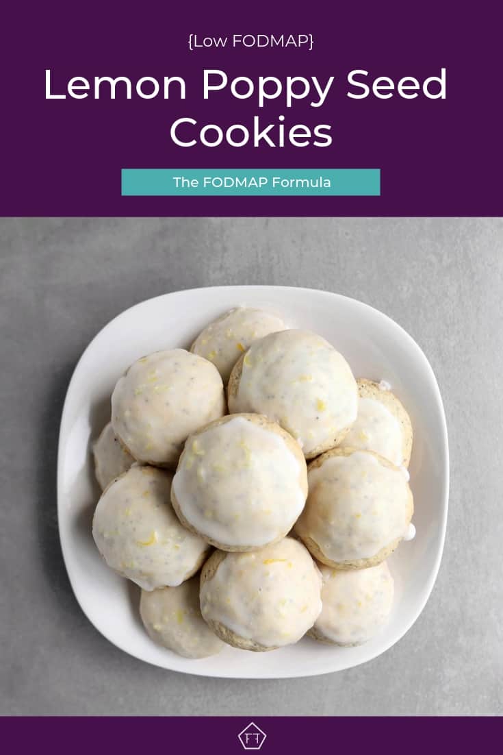 Low FODMAP lemon poppy seed cookies piled on plate - Pinterest 1