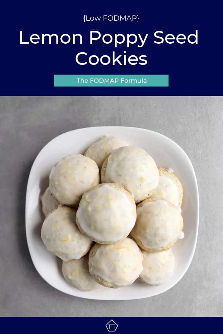 Low FODMAP lemon poppy seed cookies piled on plate - Pinterest 2