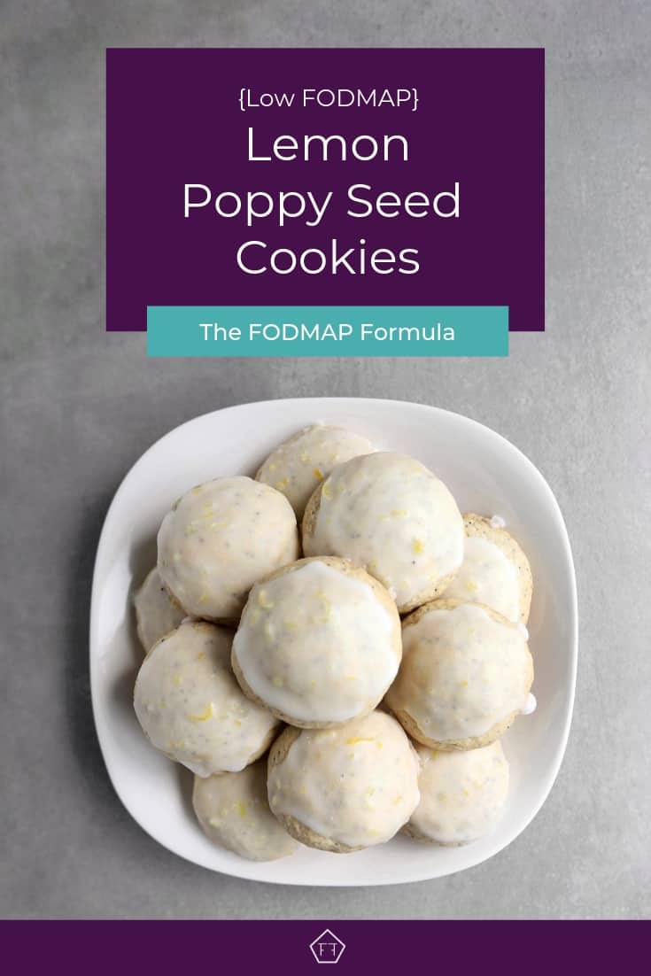 Low FODMAP lemon poppy seed cookies piled on plate - Pinterest 3