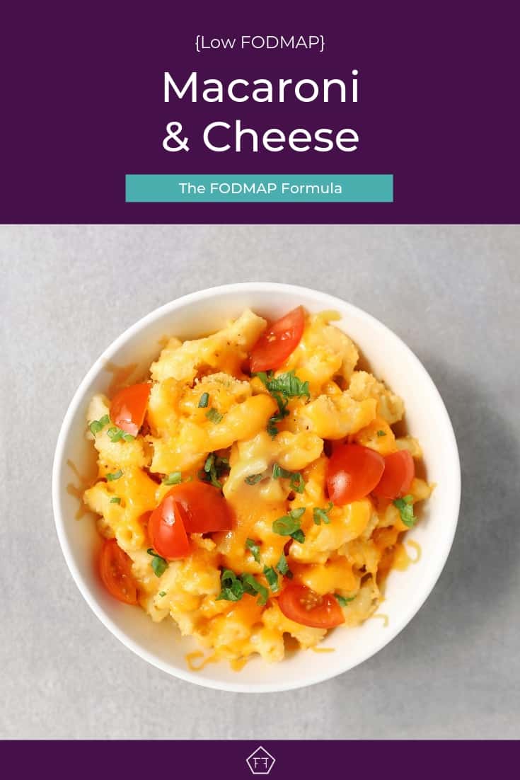 Low FODMAP macaroni and cheese in small bowl - Pinterest 2