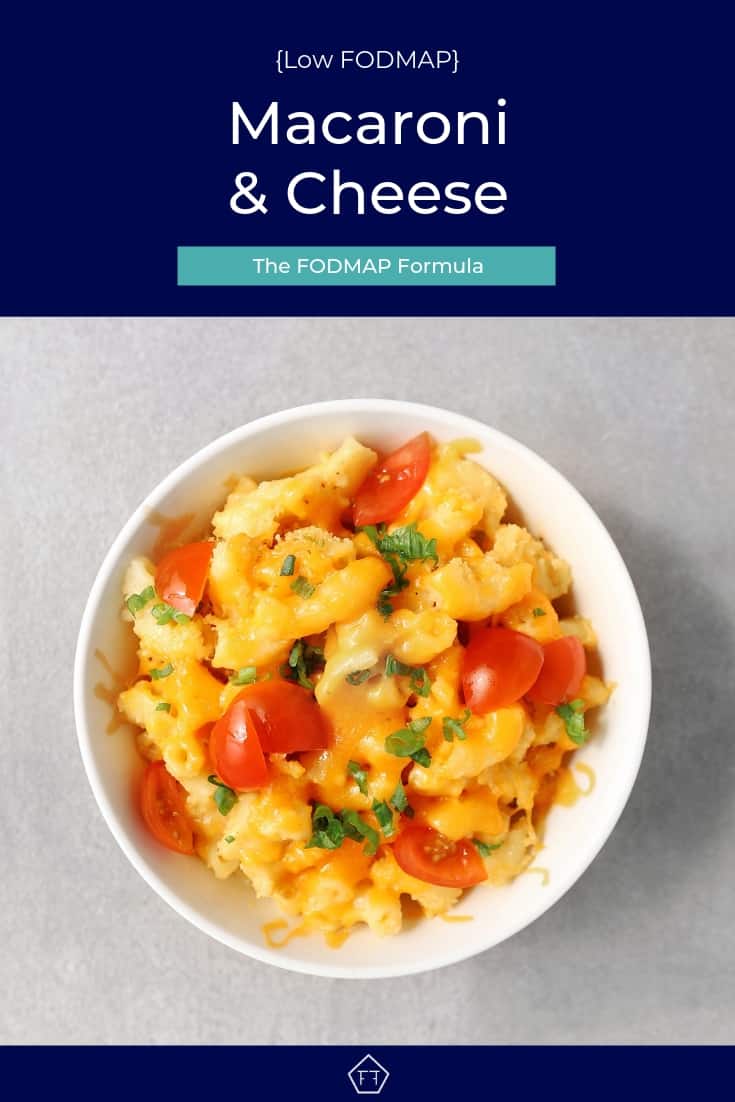 Low FODMAP macaroni and cheese in small bowl - Pinterest 3