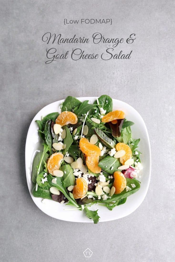 Low FODMAP mandarin orange salad with almonds on plate - Pinterest 2