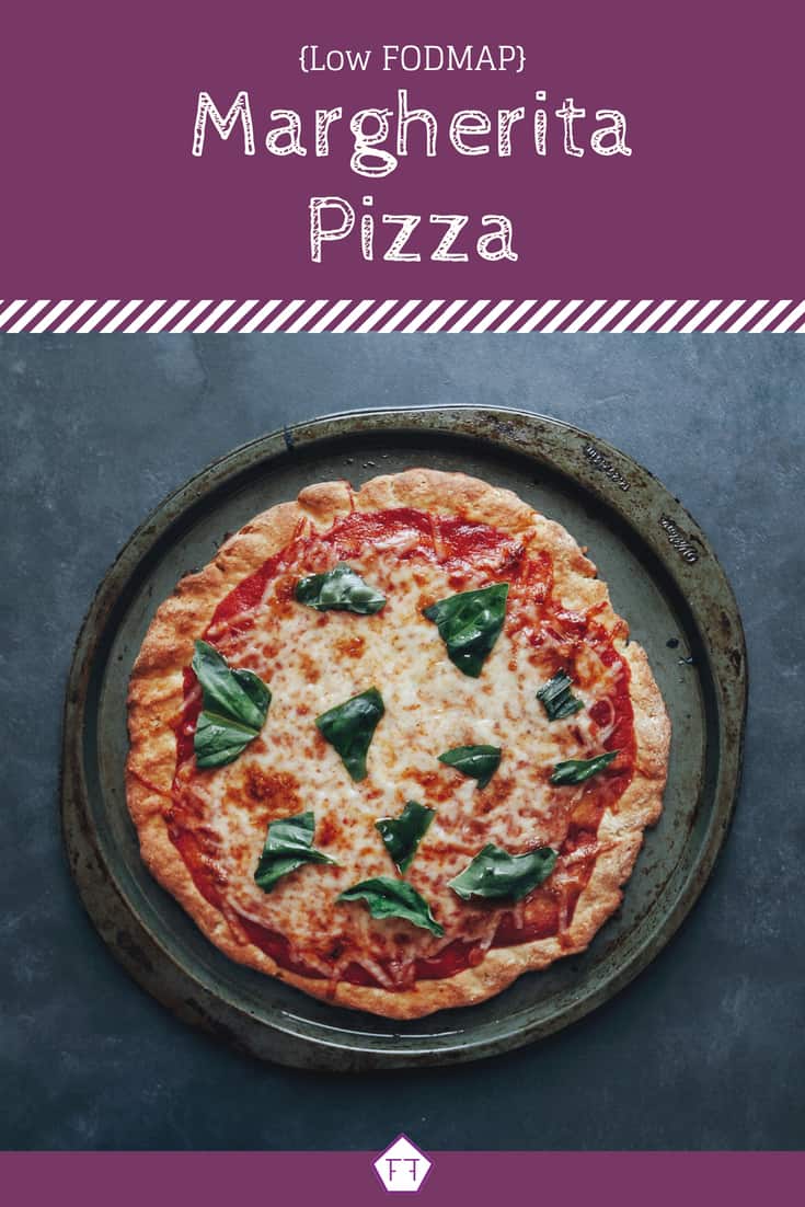 Low FODMAP Margherita Pizza with text overlay saying same