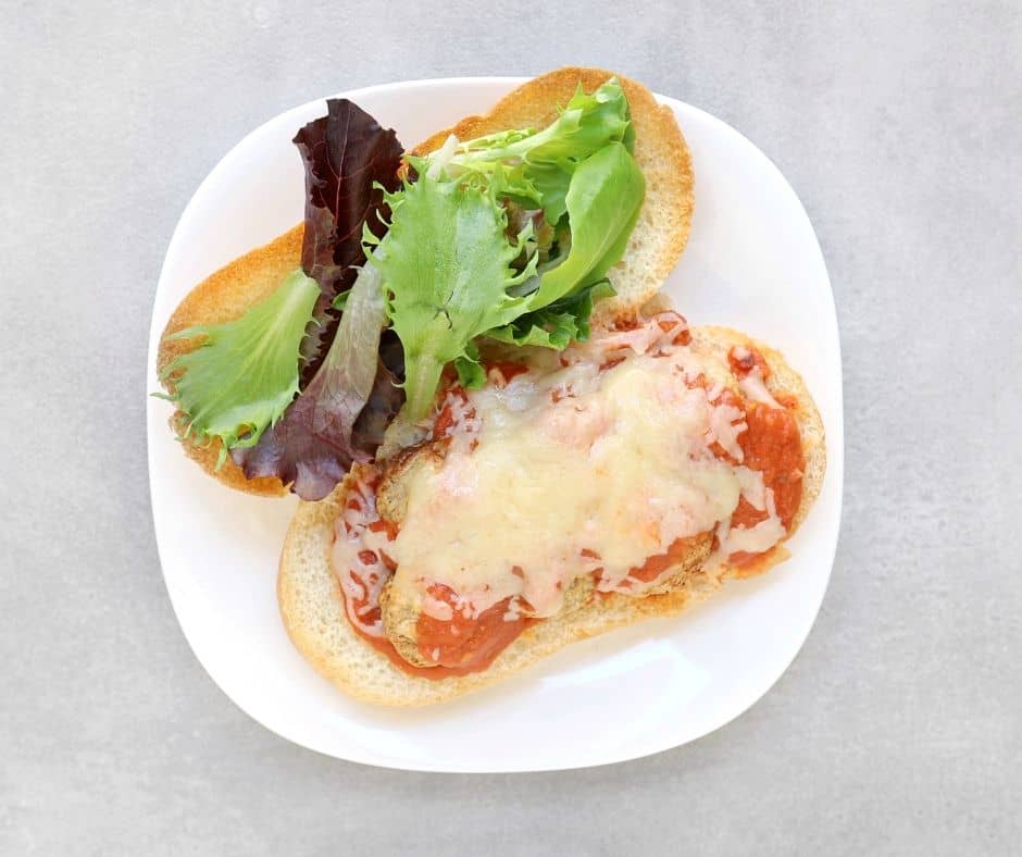 Low fodmap meatball sub on white plate