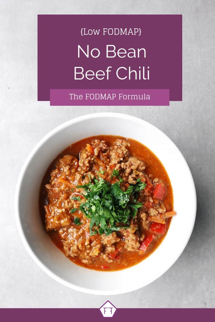 Low FODMAP no bean chili in bowl - Pinterest 1