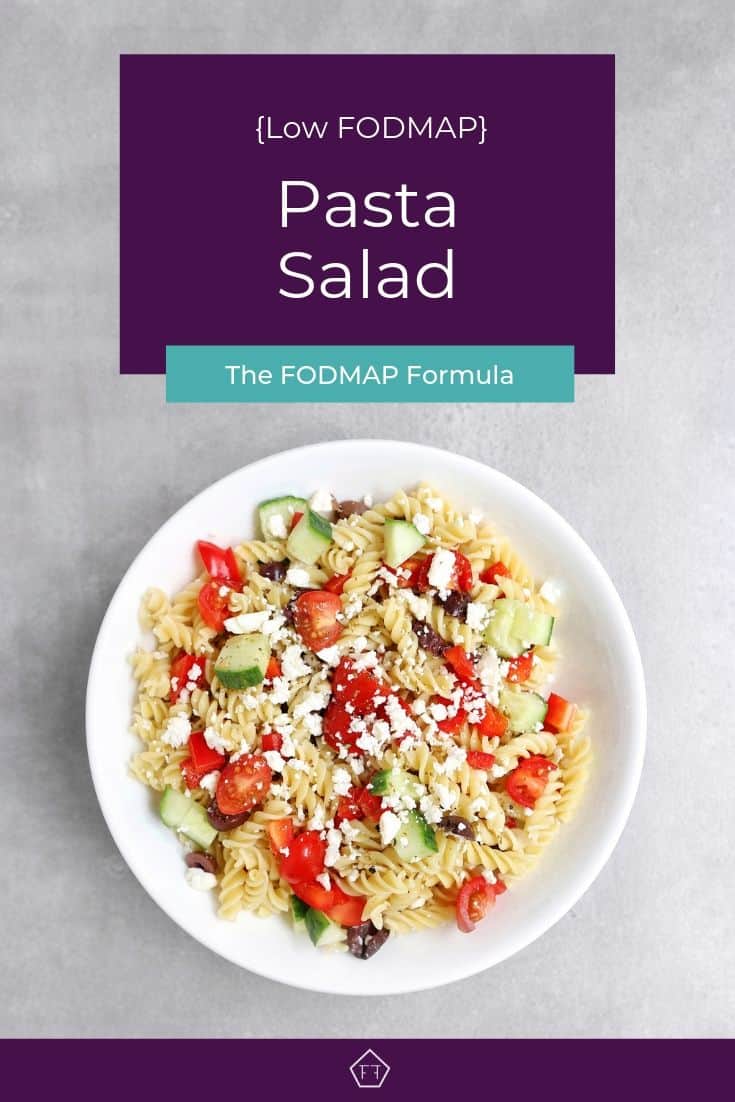 Low FODMAP Pasta Salad in bowl - Pinterest 1