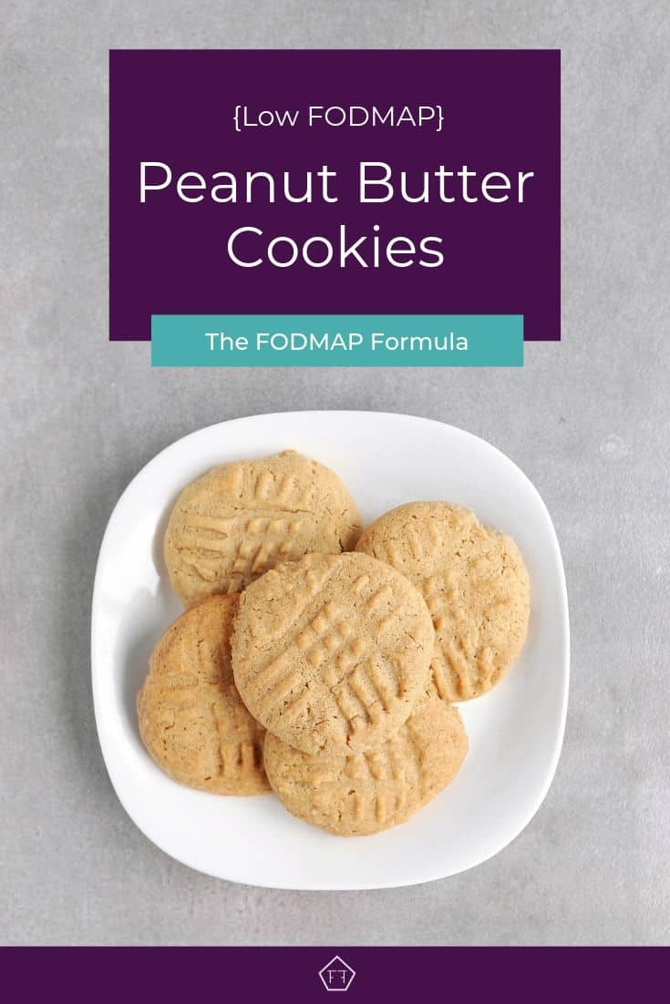 Low FODMAP peanut butter cookies piled on plate - Pinterest 1