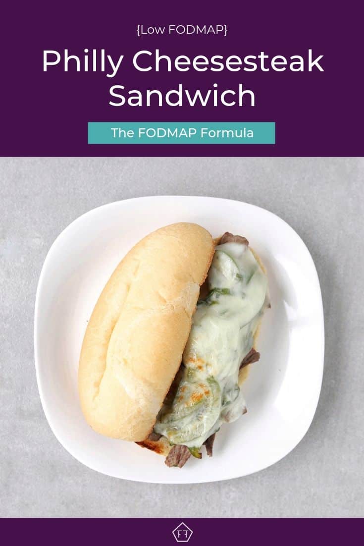 Low FODMAP Philly cheesesteak sandwich on plate - Pinterest 3