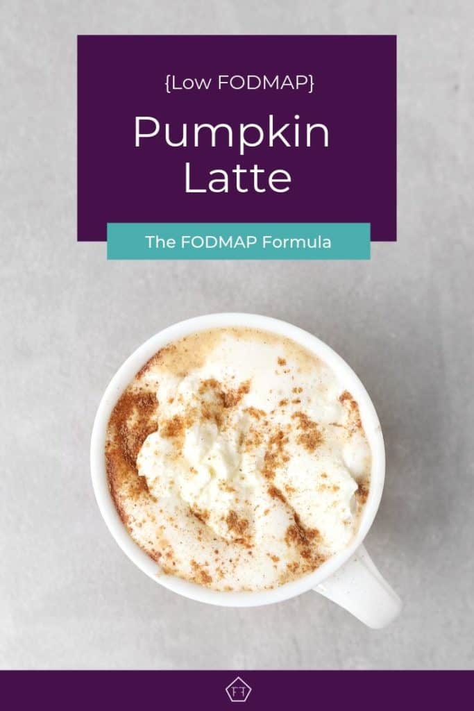 Low FODMAP pumpkin latte in white mug - Pinterest image