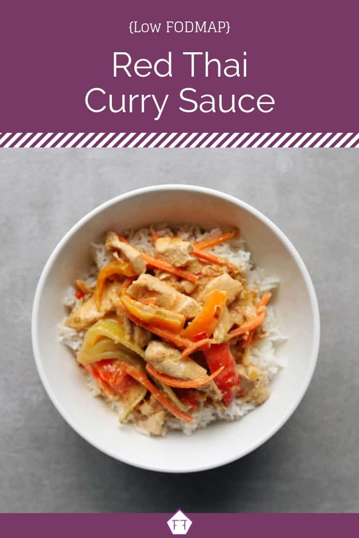 Low FODMAP Red Thai Curry in white bowl on grey surface - Pinterest 1