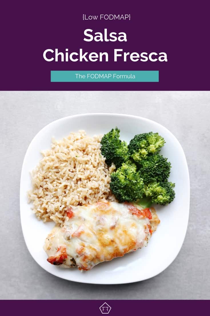 Low FODMAP Salsa Chicken Fresca on Plate with Vegetables - Pinterest 1